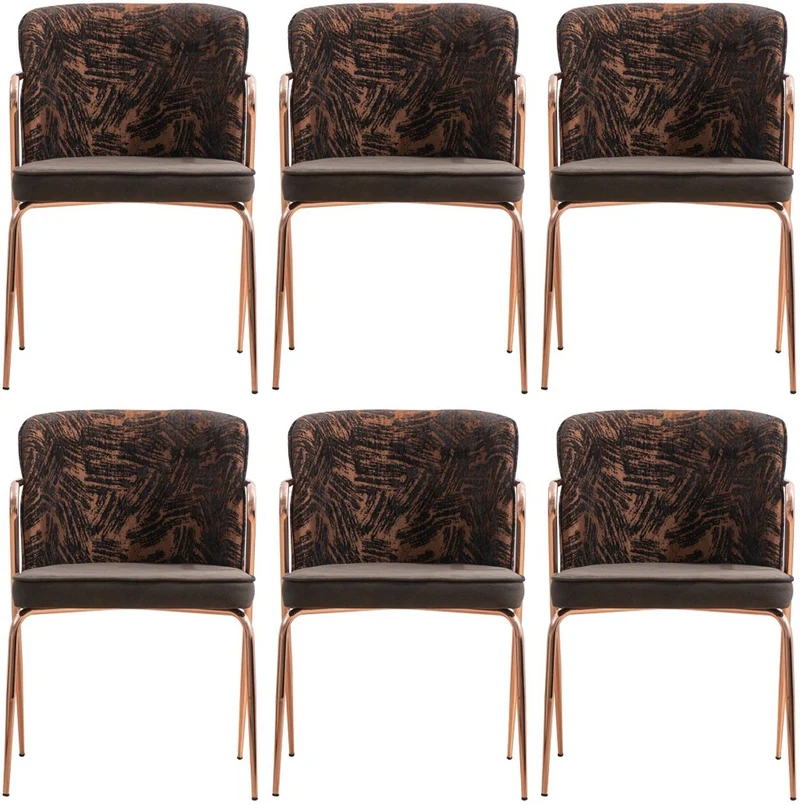 Casa Padrino Luxus Esszimmer Stuhl 6er Set mit Armlehnen Grau / Braun / Schwarz / Kupfer
