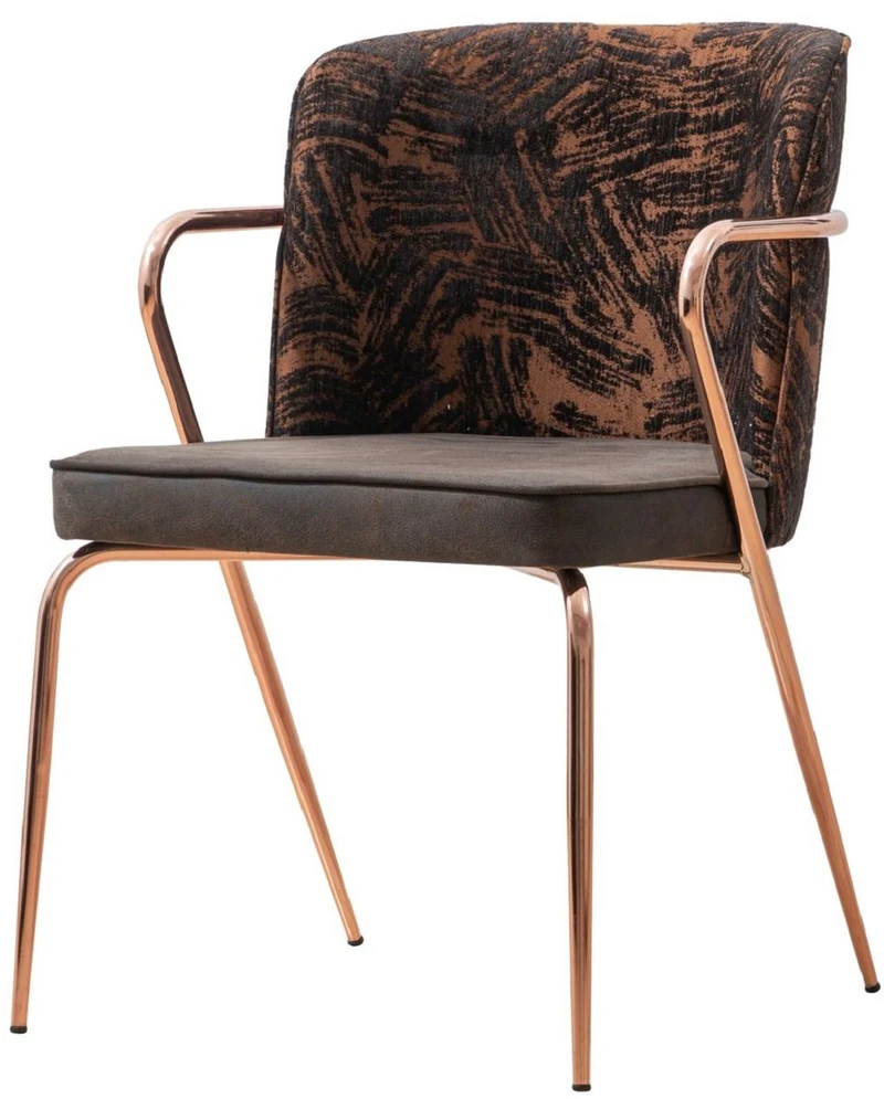Casa Padrino Luxus Esszimmer Stuhl 6er Set mit Armlehnen Grau / Braun / Schwarz / Kupfer