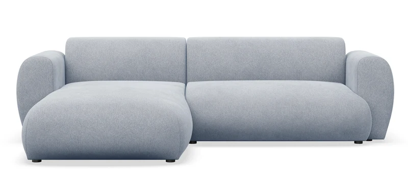 Ecksofa mit Schlaffunktion Emia, L-förmig, linksseitig, hellblauer Chenille-Bezug
