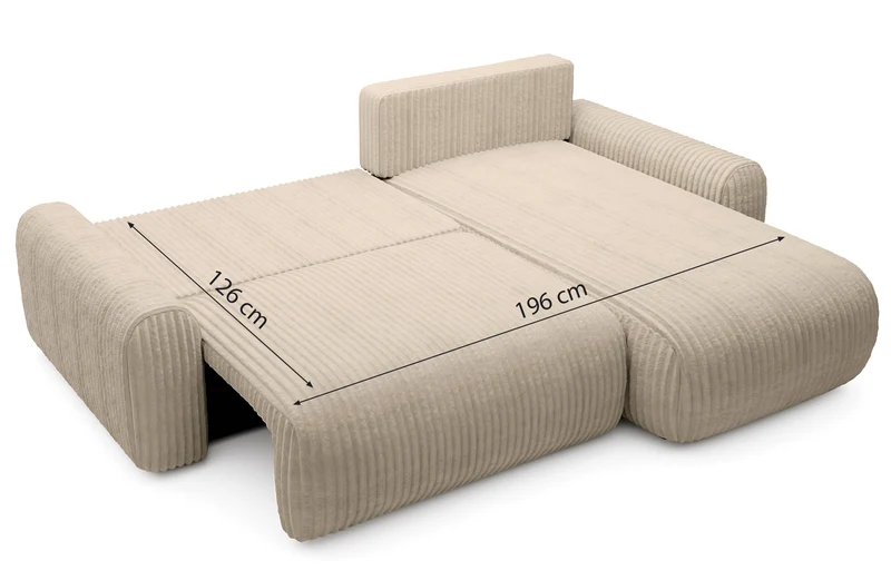 Ecksofa mit Schlaffunktion Lelu, L-förmig, universell, mit Stauraum, schwarzer Cordstoff