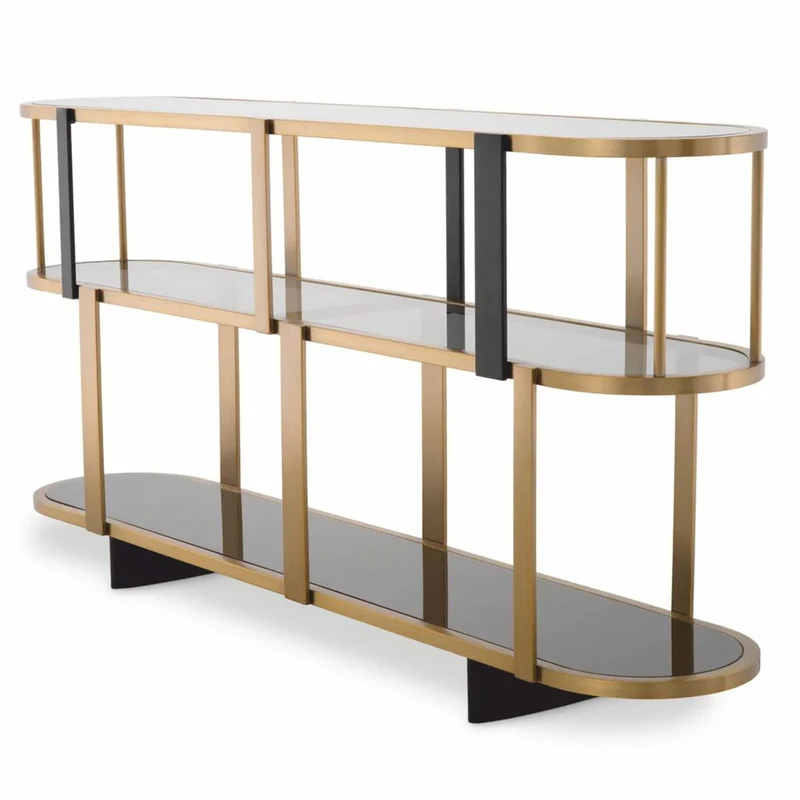 Casa Padrino Luxus Konsole Messing / Schwarz / Grau 180 cm - Luxus Hotel Möbel
