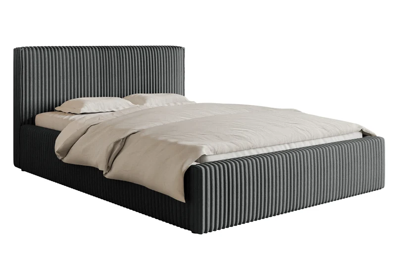 Gepolstertes Bett 160x200 cm Tilio mit Stauraum, Metallrahmen, grauer dicker Cordstoff