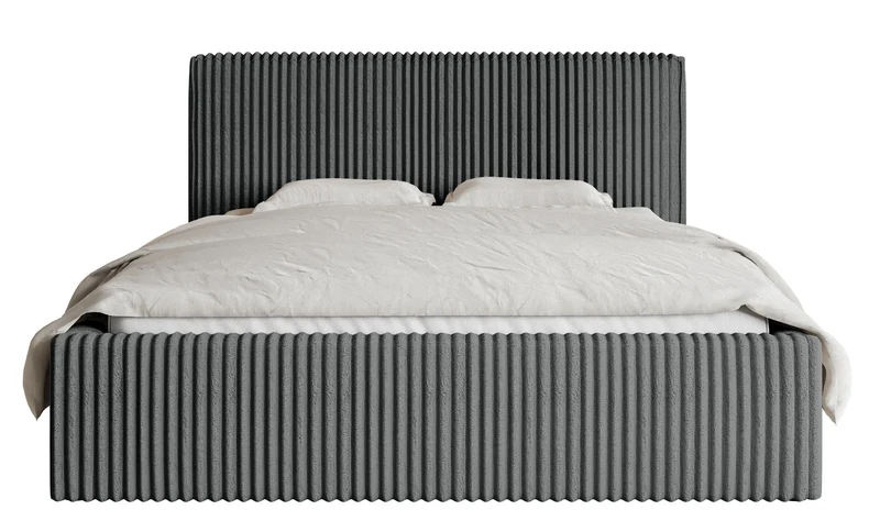 Gepolstertes Bett 160x200 cm Tilio mit Stauraum, Metallrahmen, grauer dicker Cordstoff