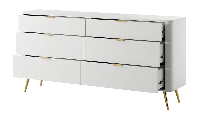 Oval-Kommode mit sechs Schubladen, 173 cm, Weiß