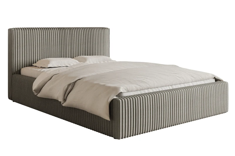 Polsterbett 180x200 cm Tilio mit Stauraum, Metallrost, grau-beige, dicker Cordstoff