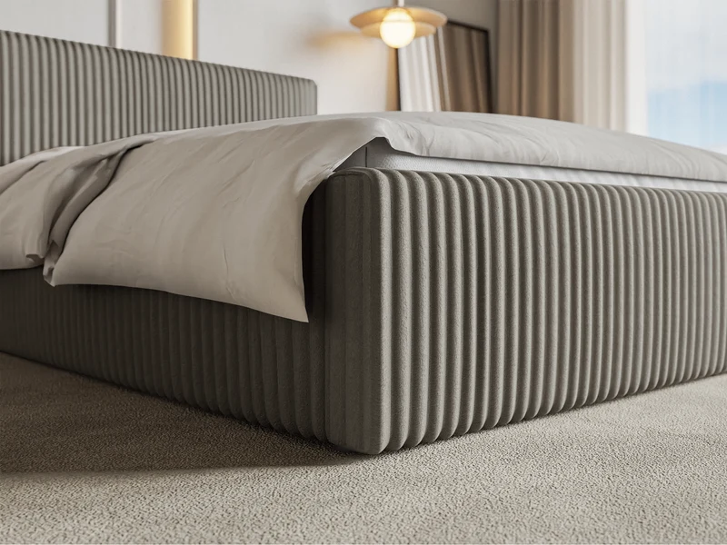 Polsterbett 180x200 cm Tilio mit Stauraum, Metallrost, grau-beige, dicker Cordstoff