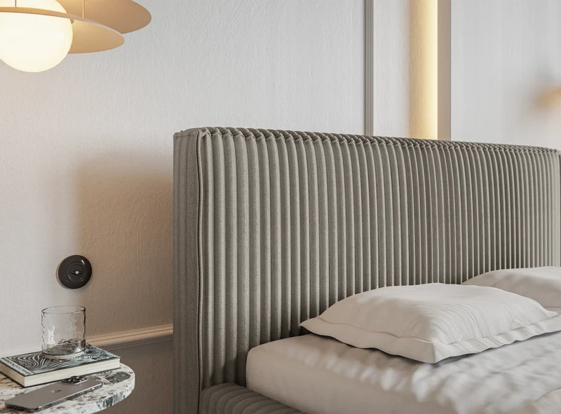 Polsterbett 180x200 cm Tilio mit Stauraum, Metallrost, grau-beige, dicker Cordstoff
