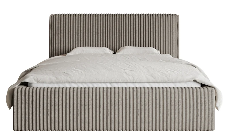 Polsterbett 180x200 cm Tilio mit Stauraum, Metallrost, grau-beige, dicker Cordstoff