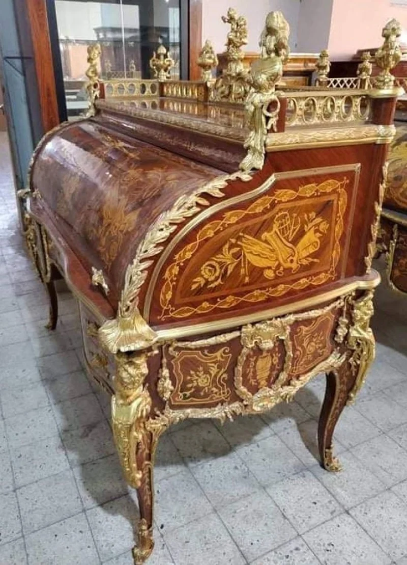 Casa Padrino Luxus Barock Sekretär Braun Intarsien / Gold - Handgefertigter Barock Schreibtisch - Barock Büromöbel - Edel & Prunkvoll