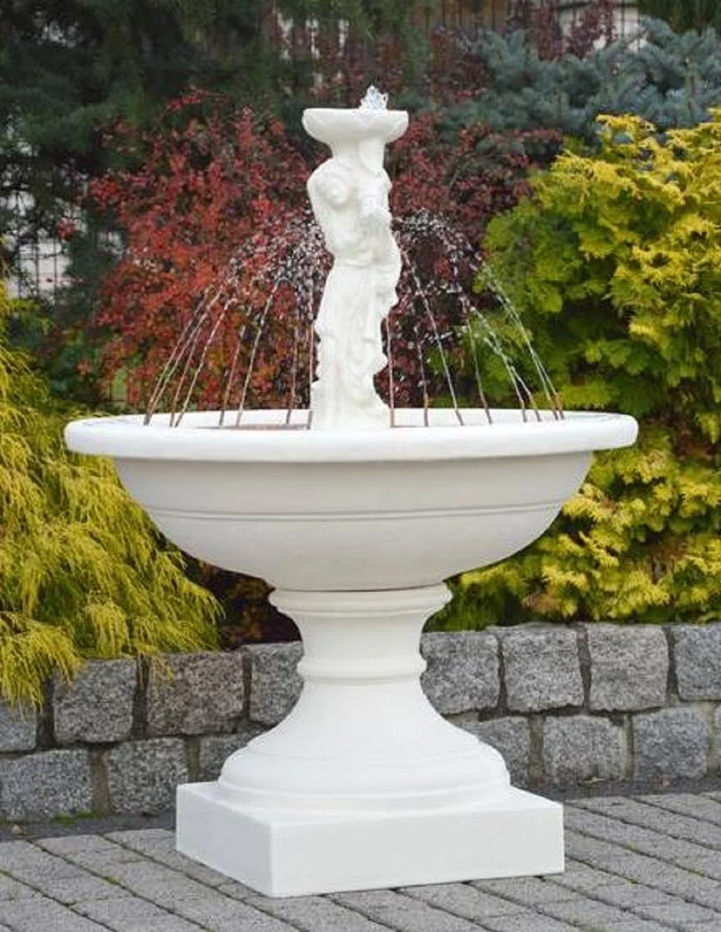 Casa Padrino Jugendstil Springbrunnen Dame Weiß Ø 102 x H. 136 cm - Prunkvoller Gartenbrunnen - Gartendeko Brunnen - Barock & Jugendstil Garten Deko Accessoires