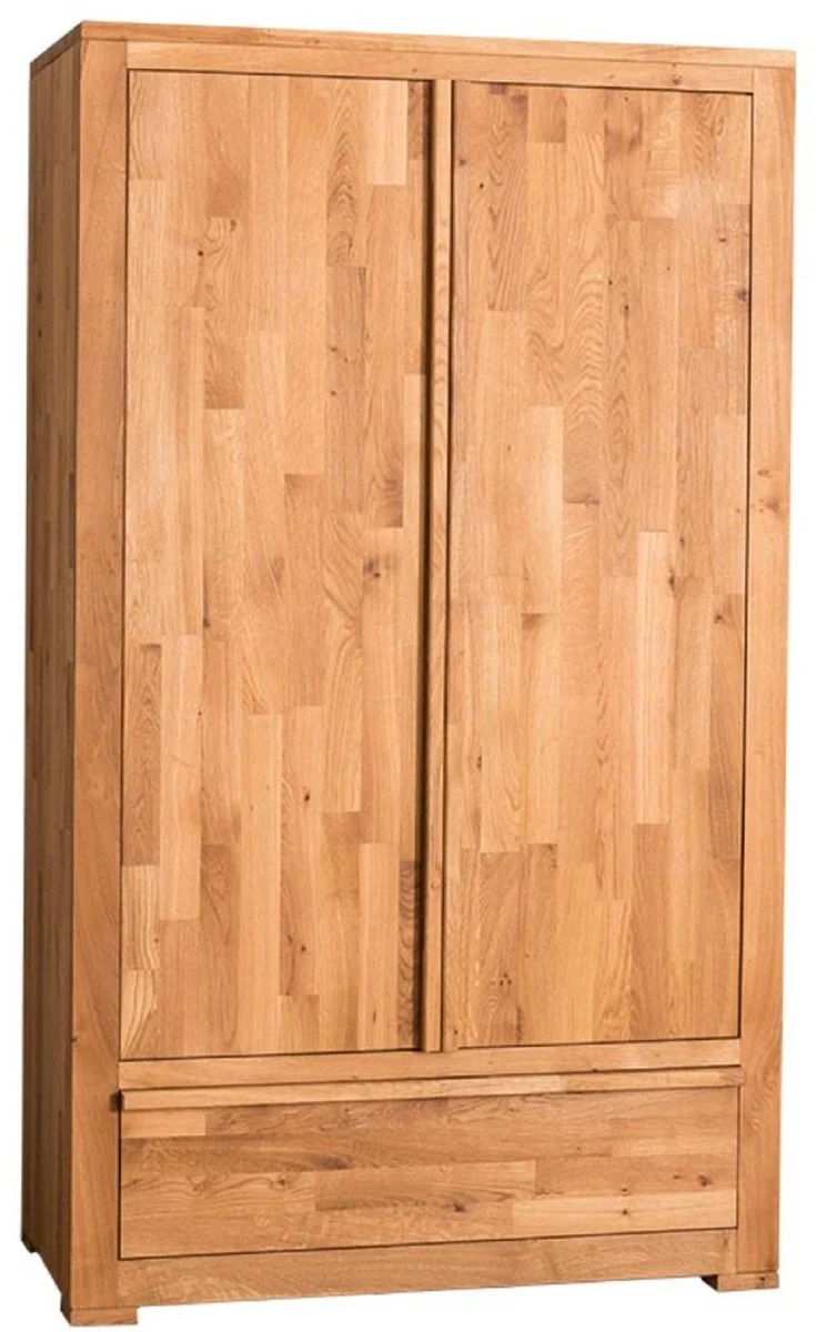 Casa Padrino Landhausstil Kleiderschrank Naturfarben 110 x 55 x H. 190 cm - Eichenholz Schlafzimmerschrank mit 2 Türen und Schublade