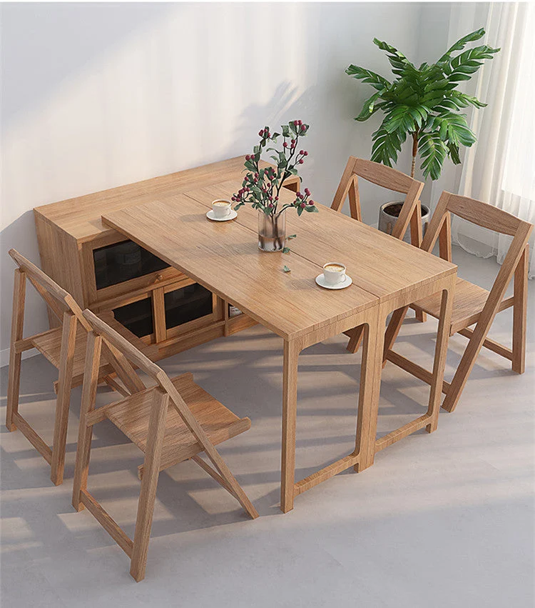 Klapp- und erweiterbarer Multifunktions-Esstisch mit verstecktem Aufbewahrungs-Design-Schrank
