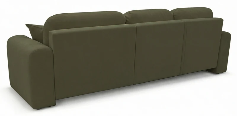 Ecksofa mit Schlafunktion Olido, L-förmig, universell, mit Stauraum, olivgrüner hydrophober Samt