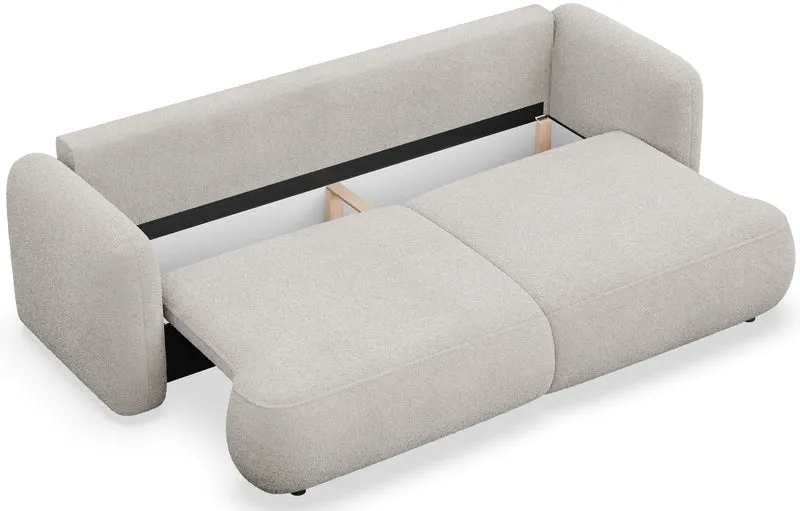 Dreisitziges ausklappbares Sofa Tvoya in hellem Beige Bouclé