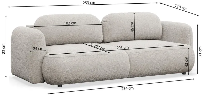 Dreisitziges ausklappbares Sofa Tvoya in hellgrauem Chenille