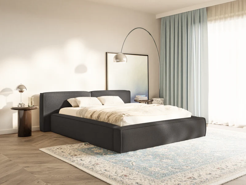 Polsterbett 140x200 cm Tilves Low mit Stauraum, Metallrahmen, graphitfarbenes Chenille