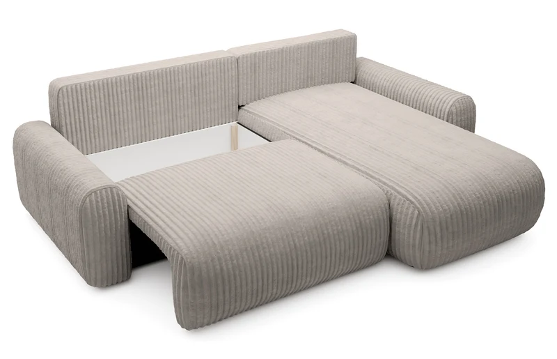 Ecksofa mit Schlaffunktion Lelu, L-förmig, universell, mit Stauraum, grau-beiger Cordstoff