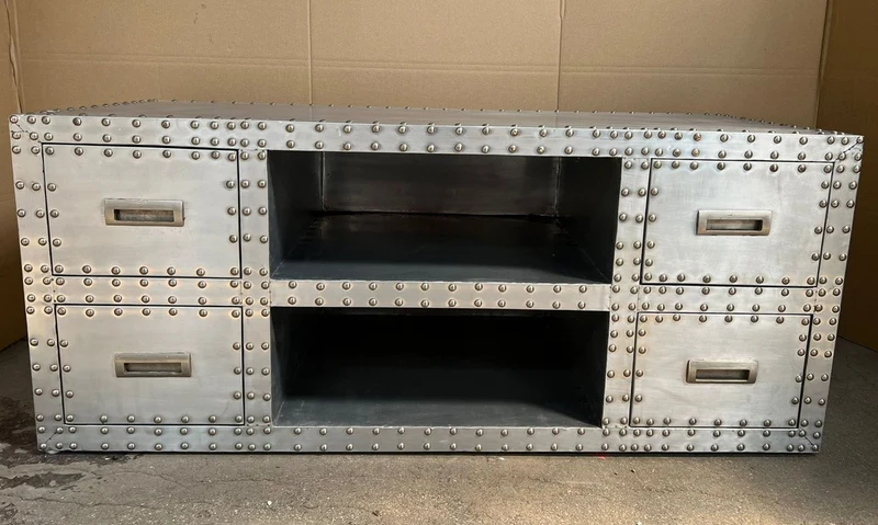 Casa Padrino Luxus Aluminium Flugzeug Flieger TV Schrank Silber 120 x 51 x 50 cm