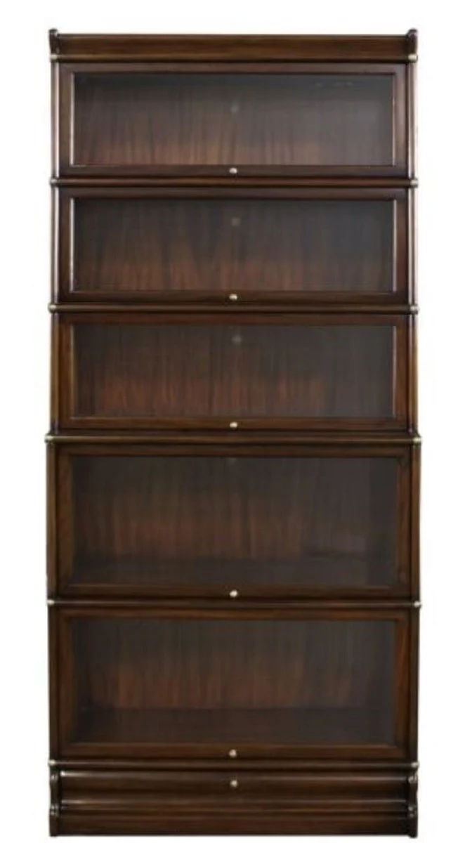 Casa Padrino Luxus Mahagoni Bücherschrank mit 5 Glastüren und Schublade Dunkelbraun 86 x 36,5 x H. 197 cm - Luxus Möbel