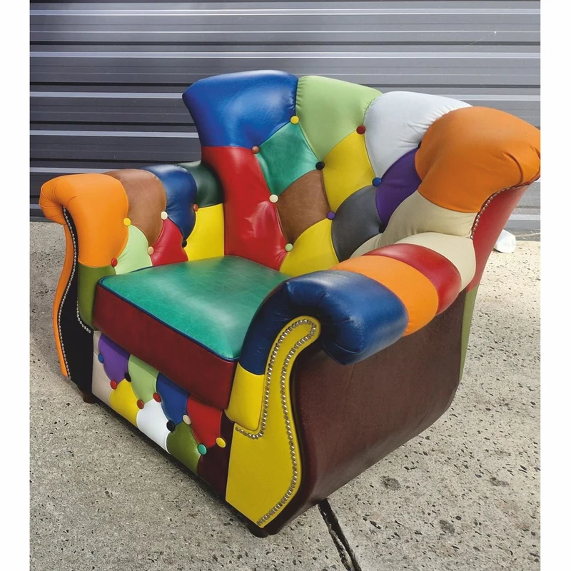 Casa Padrino Luxus Chesterfield Leder Sessel Bunt / Dunkelbraun - Patchwork Chesterfield Möbel