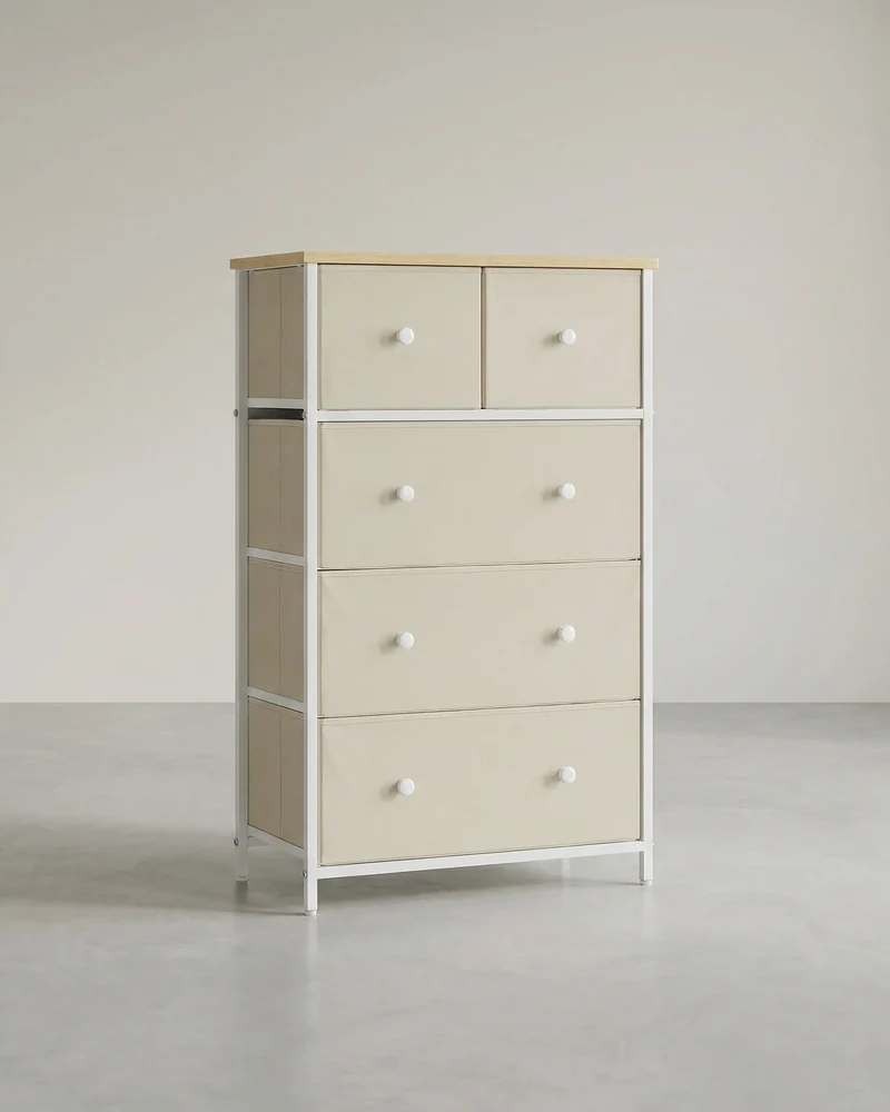 Sideboard - 5 Stoffschubladen - Stahlrahmen - Für Schlafzimmer Oder Flur
