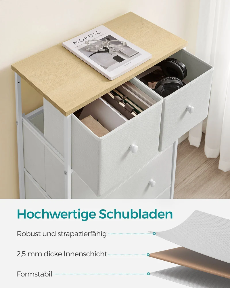 Sideboard - 5 Stoffschubladen - Stahlrahmen - Für Schlafzimmer Oder Flur