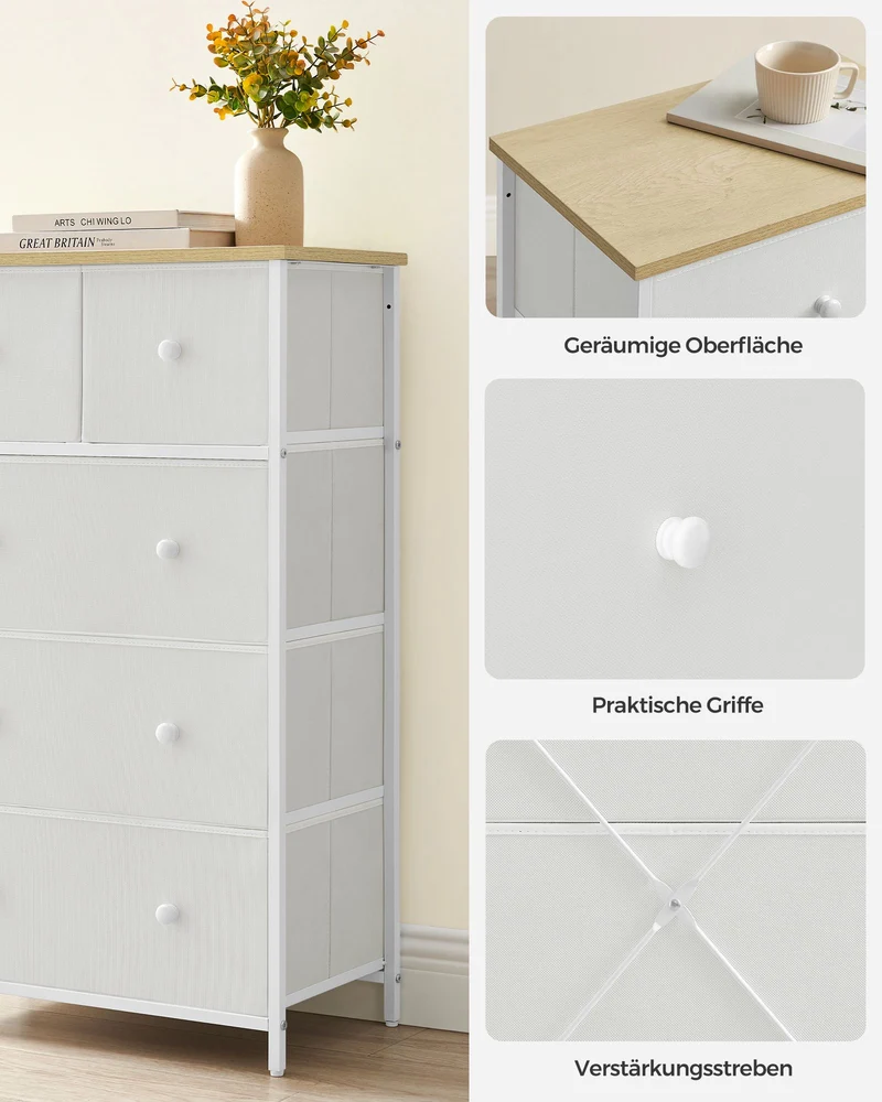 Sideboard - 5 Stoffschubladen - Stahlrahmen - Für Schlafzimmer Oder Flur