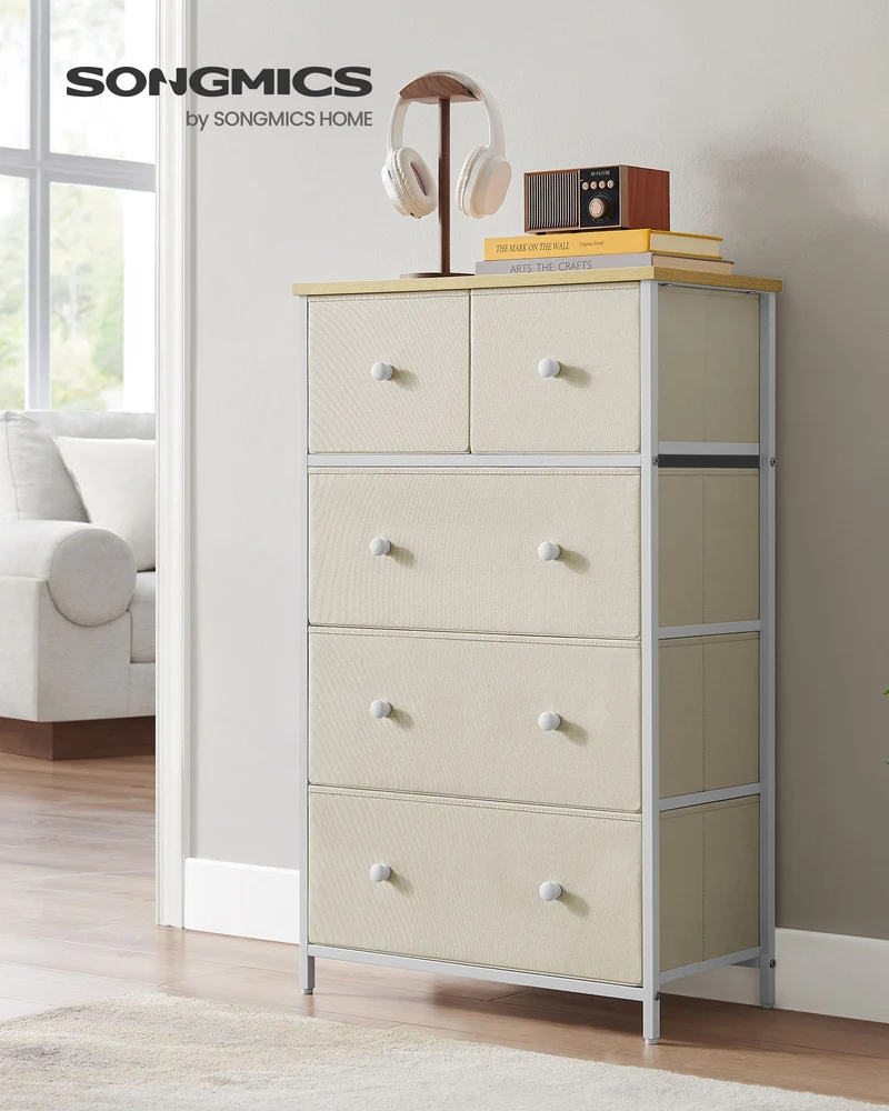 Sideboard - 5 Stoffschubladen - Stahlrahmen - Für Schlafzimmer Oder Flur