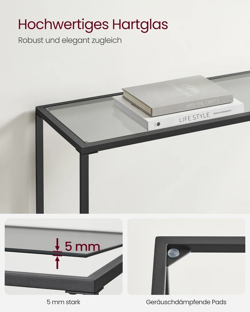 Konsolentisch - Glasplatte - Schwarzer Rahmen - Für Flur Oder Wohnzimmer