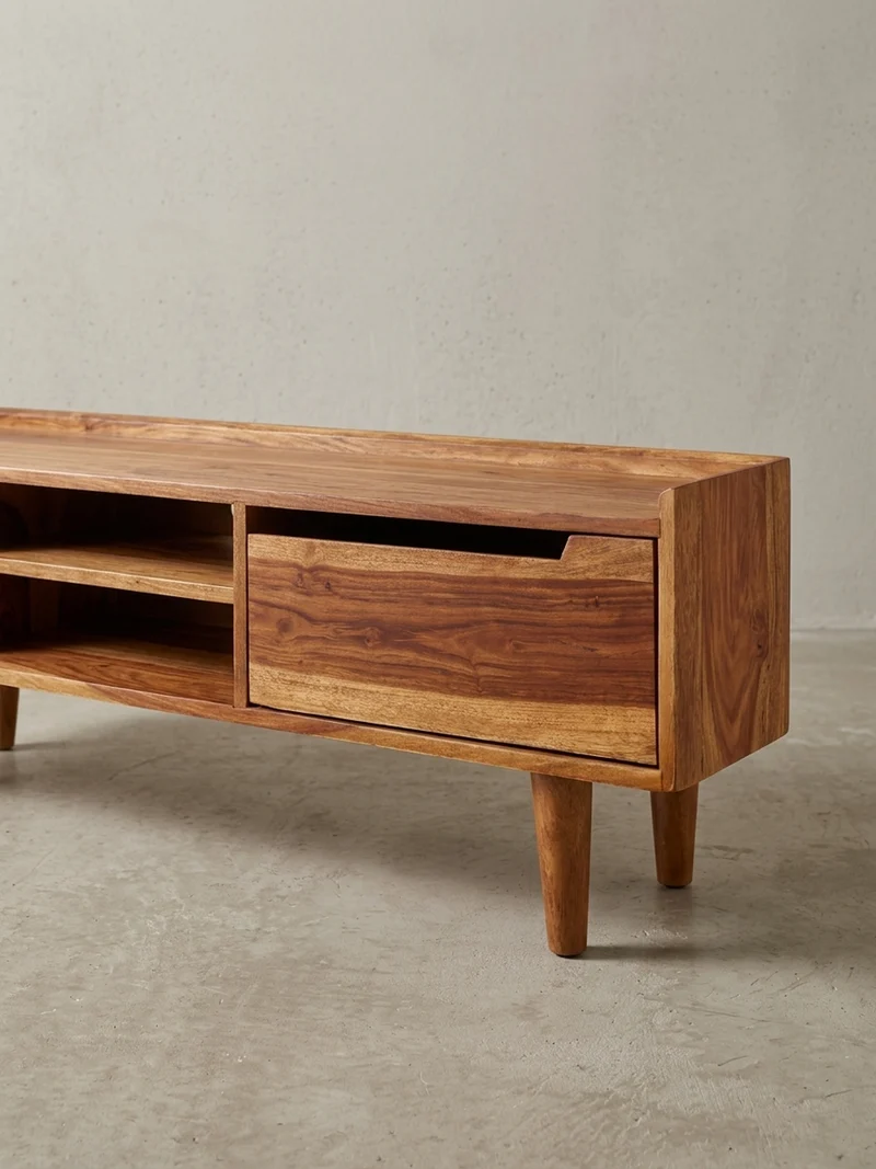 Lowboard Massivholz Landhausstil für 60-Zoll Fernseher mit Stauraum und Schutzlackversiegelung