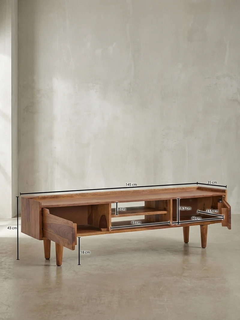 Lowboard Massivholz Landhausstil für 60-Zoll Fernseher mit Stauraum und Schutzlackversiegelung
