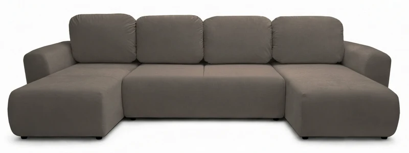 Ecksofa mit Schlaffunktion Olido, U-förmig, universell, mit Stauraum, dunkelbeige, wasserabweisender Samtstoff