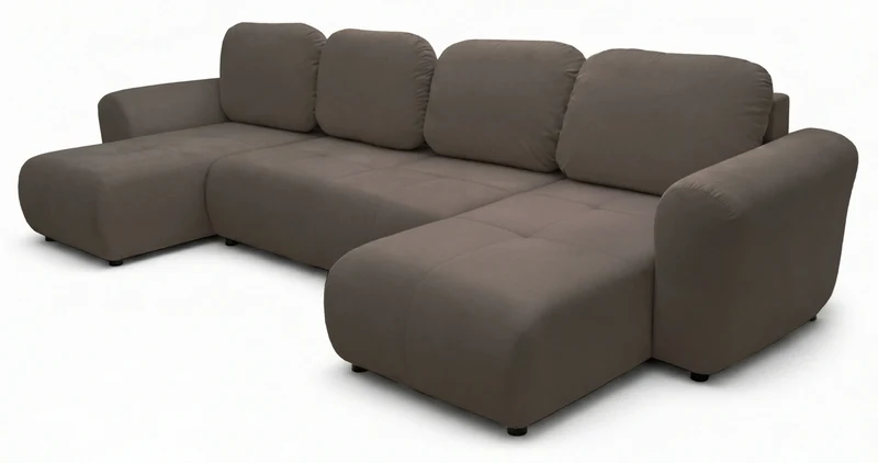 Ecksofa mit Schlaffunktion Olido, U-förmig, universell, mit Stauraum, dunkelbeige, wasserabweisender Samtstoff
