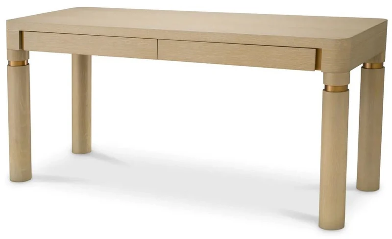 Casa Padrino Luxus Schreibtisch mit 2 Schubladen Beige / Messing 160 x 60 x H. 76 cm - Bürotisch - Computertisch - Büro Möbel - Luxus Möbel - Luxus Einrichtung - Büro Einrichtung - Luxus Qualität