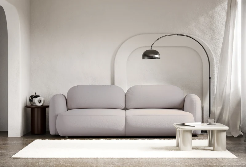 Dreisitziges ausklappbares Sofa Tvoya in grau-beigem Chenille