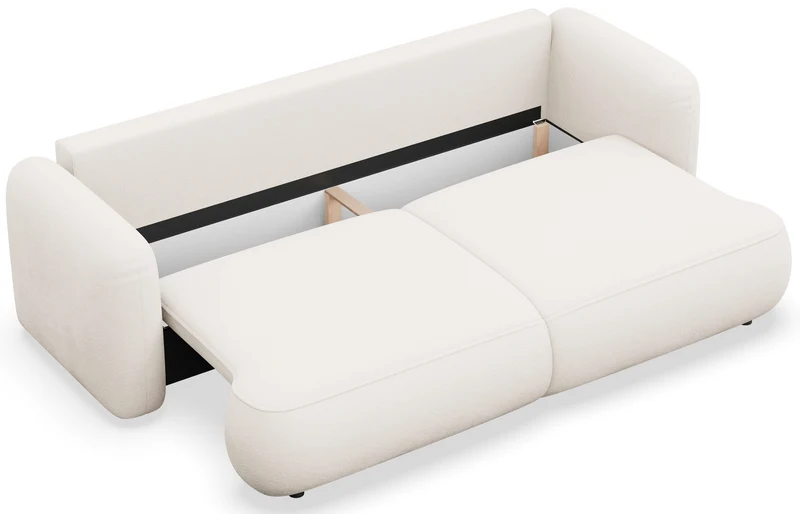 Drei-Sitzer ausklappbares Sofa Tvoya in cremefarbenem Chenille