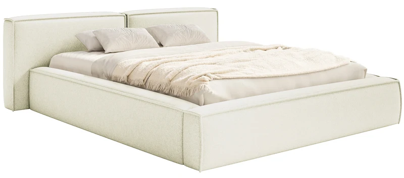 Polsterbett 160x200 cm Tilves Low mit Stauraum, Metallrahmen, cremefarbenes Chenille