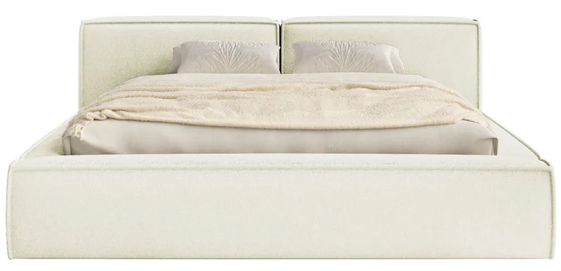 Polsterbett 160x200 cm Tilves Low mit Stauraum, Metallrahmen, cremefarbenes Chenille