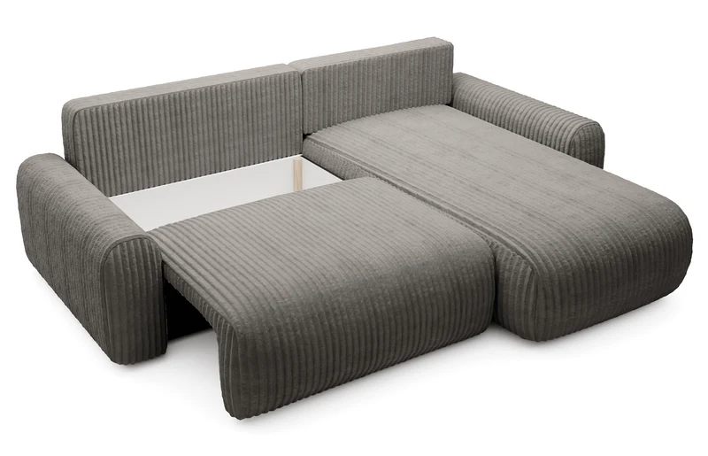 Ecksofa mit Schlaffunktion Lelu, universell L-förmig, mit Stauraum, dunkelbeige Cord