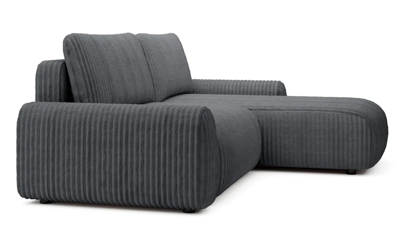 Ecksofa mit Schlafunktion Lelu, L-förmig, universell, mit Stauraum, dunkelgrauer Cordstoff