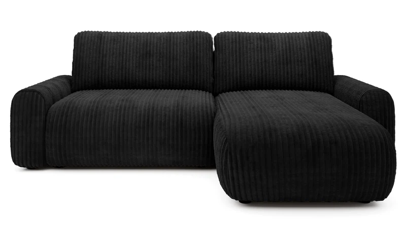 Ecksofa mit Schlaffunktion Lelu, L-förmig, universell, mit Stauraum, schwarzer Cordstoff