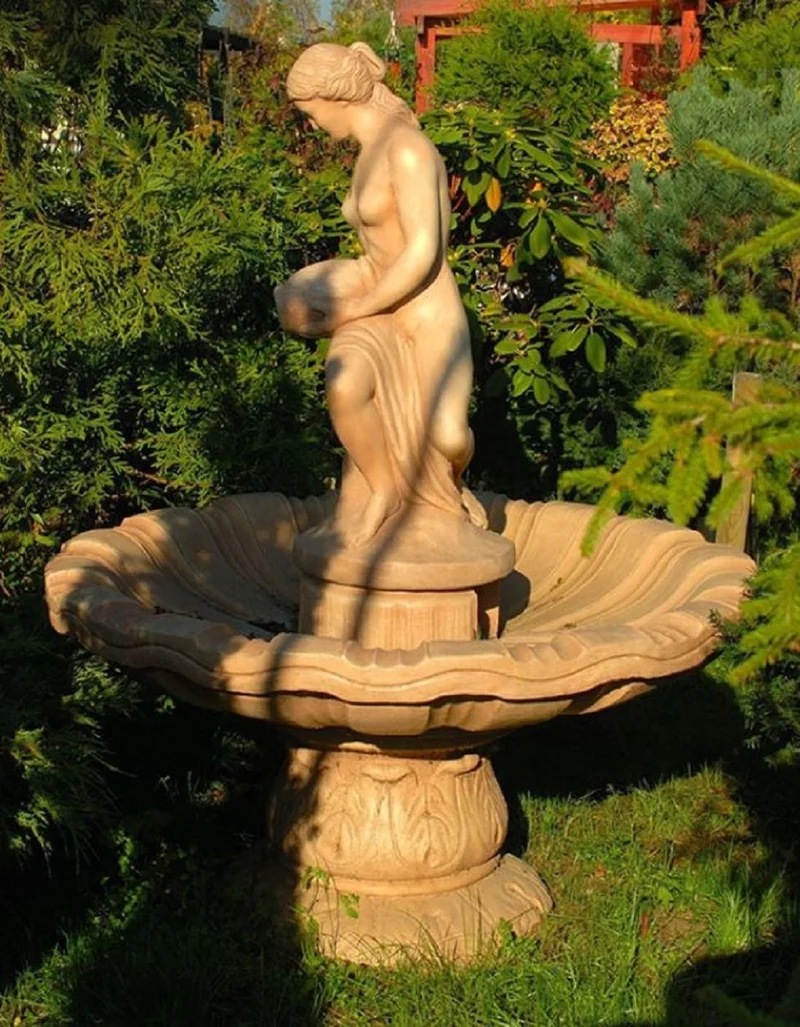 Casa Padrino Jugendstil Springbrunnen Beige Ø 125 x H. 170 cm - Prunkvoller Gartenbrunnen - Gartendeko Brunnen - Barock & Jugendstil Garten Deko Accessoires