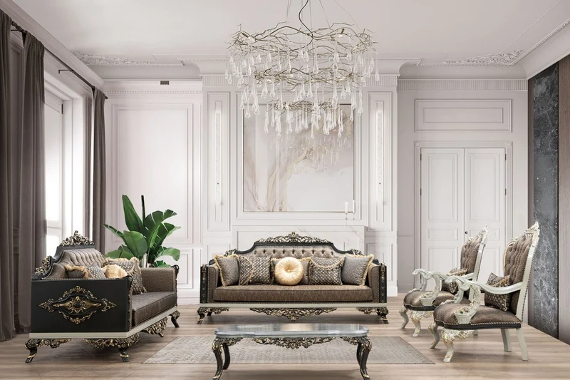 Casa Padrino Luxus Barock Wohnzimmer Set - 2 Sofas & 2 Sessel & 1 Couchtisch - Handgefertigte Wohnzimmer Möbel im Barockstil - Edel & Prunkvoll