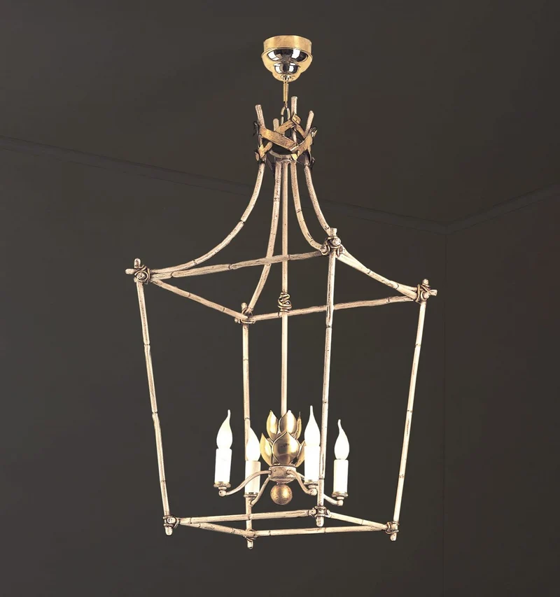 Casa Padrino Luxus Hängeleuchte Laterne Elfenbein Ø 55 x H. 100 cm - Handgefertigte Laterne aus Schmiedeeisen - Luxus Kollektion - Edel & Prunkvoll