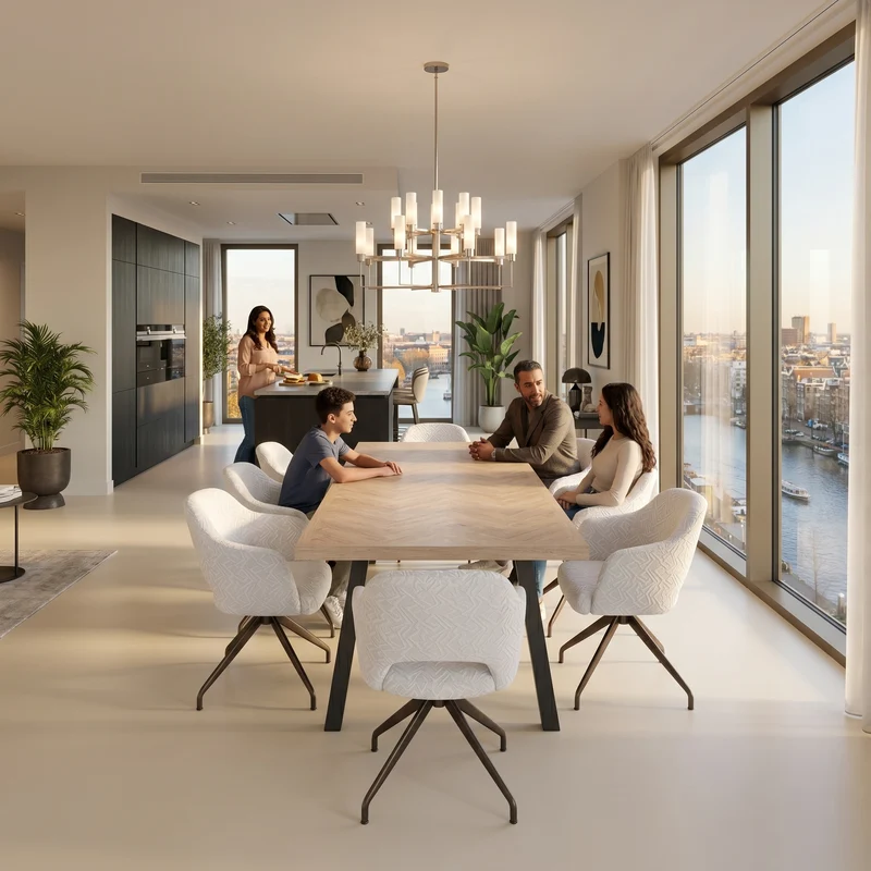Eiken massief visgraat eettafel - Recht - A onderstel