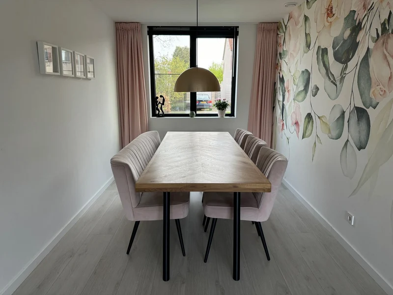 Eiken massief visgraat eettafel - Recht - A onderstel