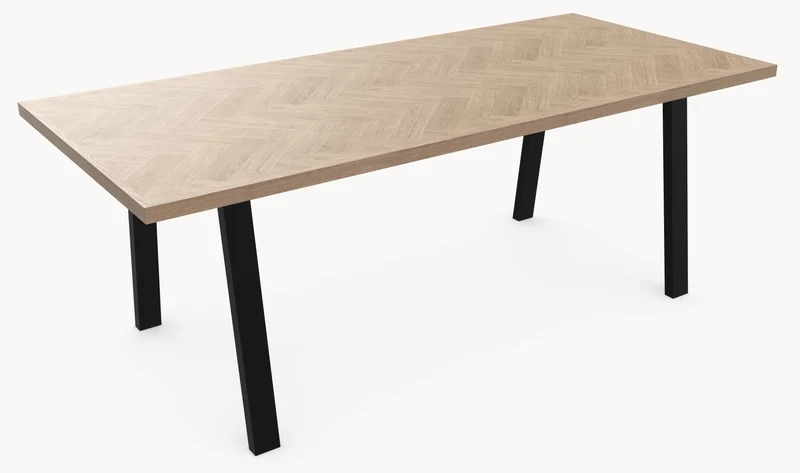 Eiken massief visgraat eettafel - Recht - A onderstel