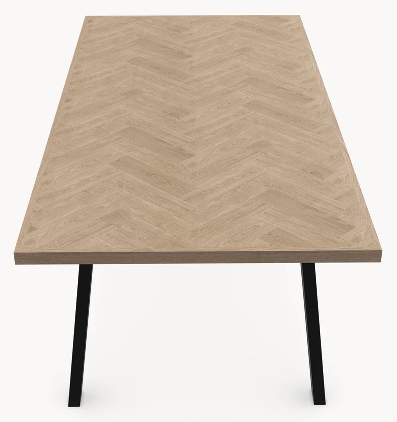 Eiken massief visgraat eettafel - Recht - A onderstel