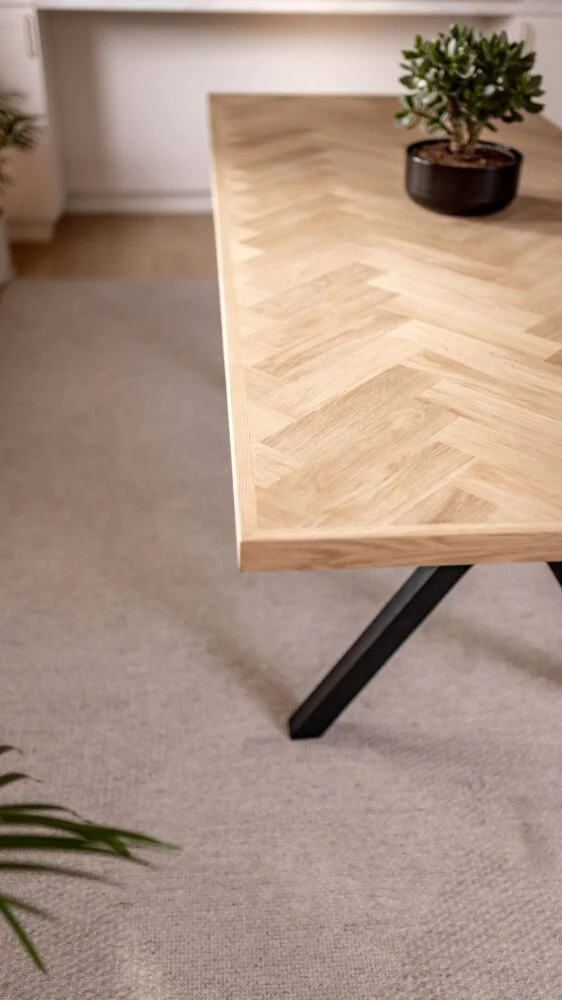 Eiken massief visgraat eettafel - Recht - A onderstel