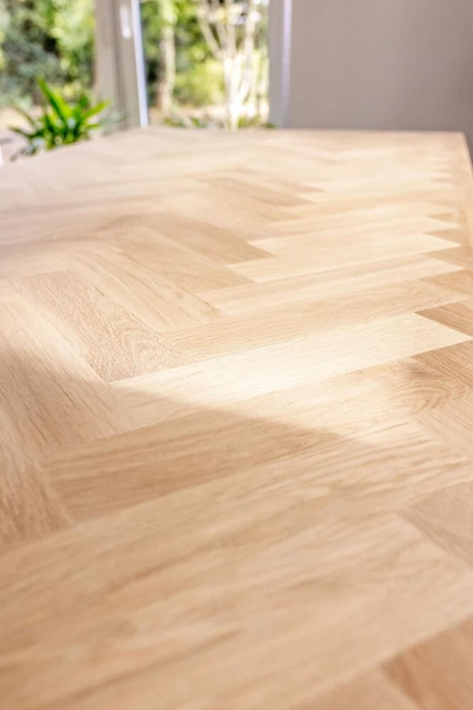 Eiken massief visgraat eettafel - Recht - A onderstel